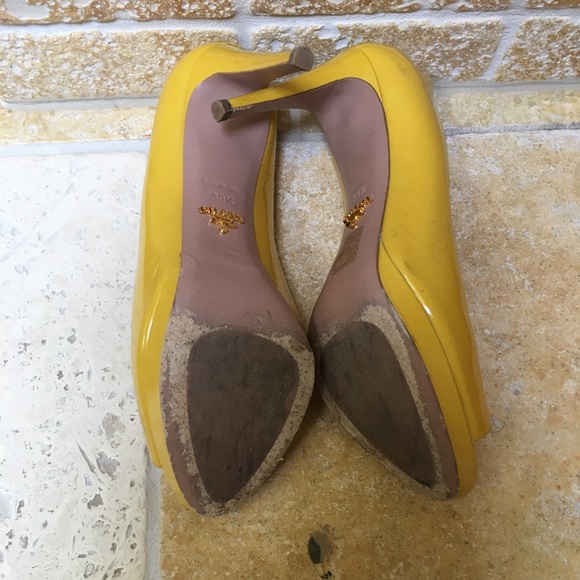 Prada, yellow, peep toe pumps - Picture 3 of 6