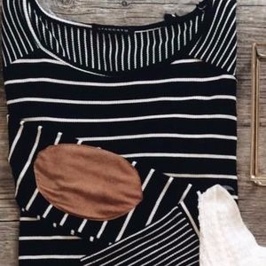 High low striped shirt with elbow patches