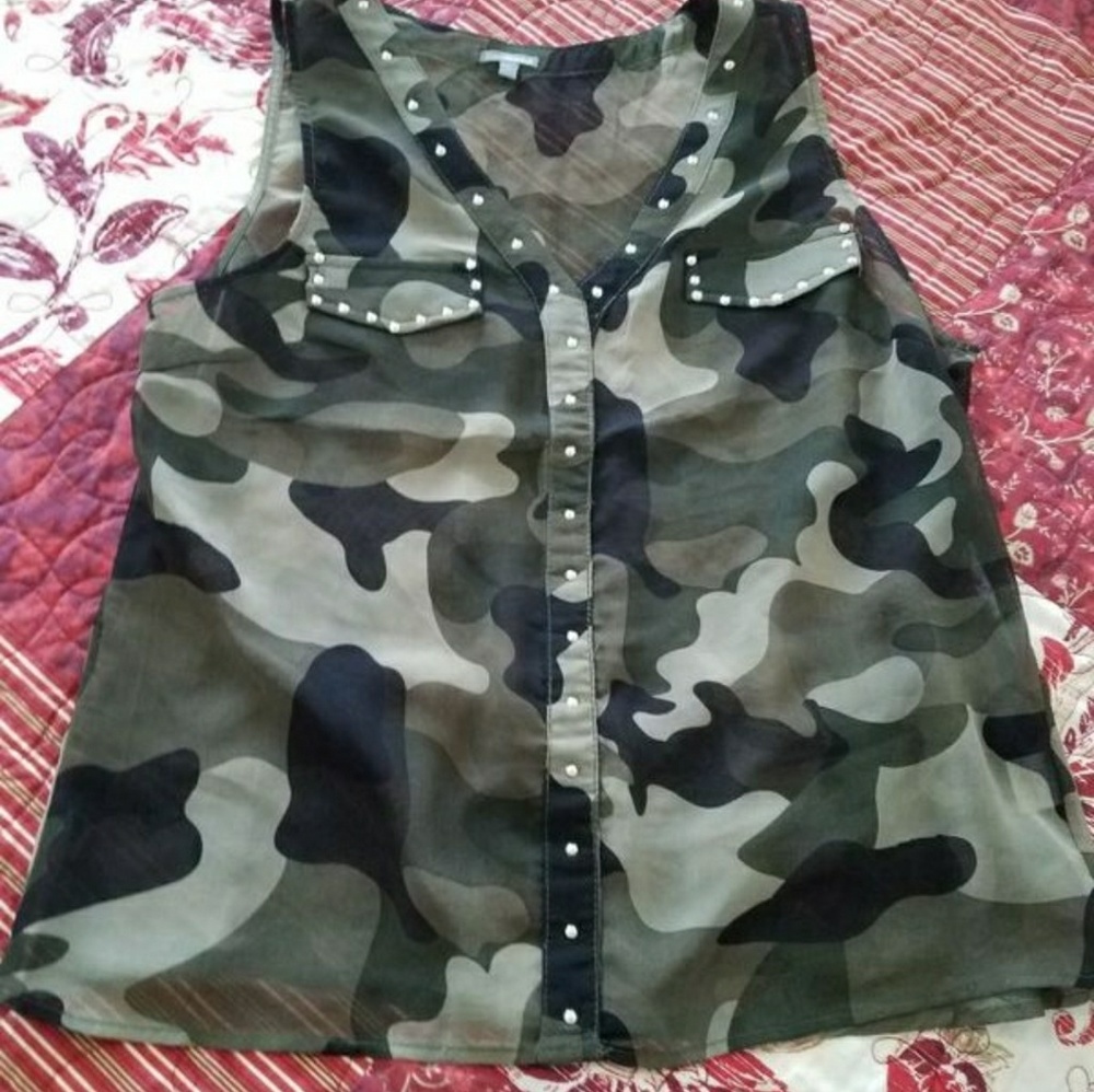 Camo sheer top with embellishment