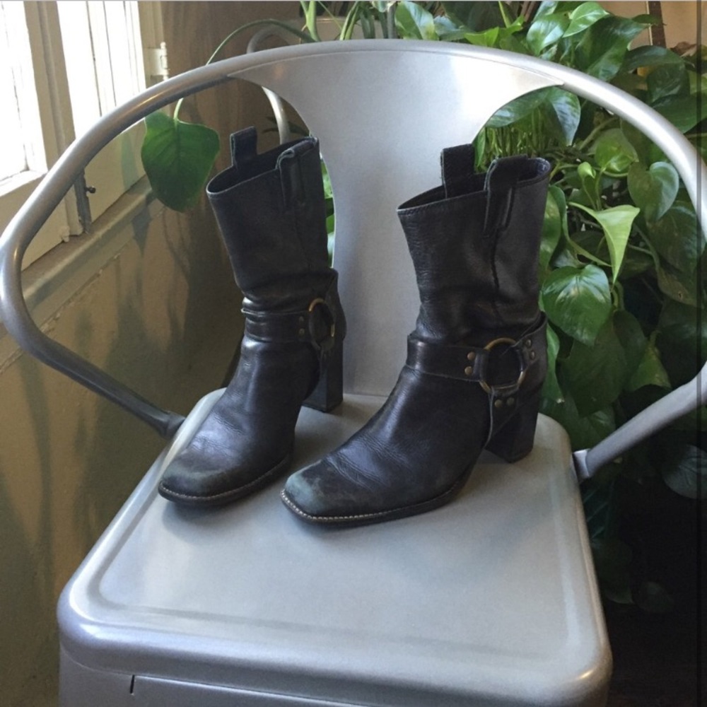 Black Leather Moto Boots