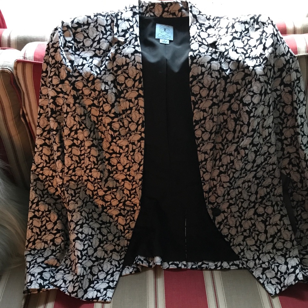 Black and white floral suit.