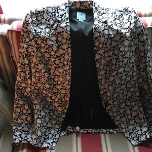 Black and white floral suit.