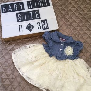 Blue jean and ivory dress