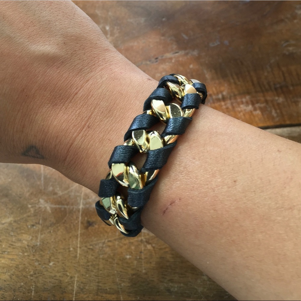 Leather "Hudson” Bracelet - Gold/Black