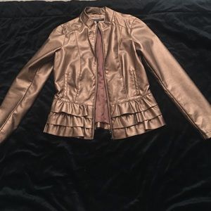 Faux Leather Jacket with Ruffles