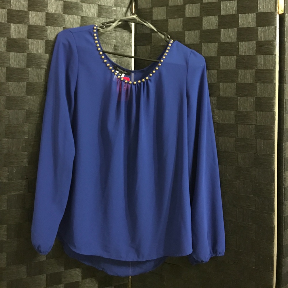 Royal blue studded collar 3/4 sheer blouse