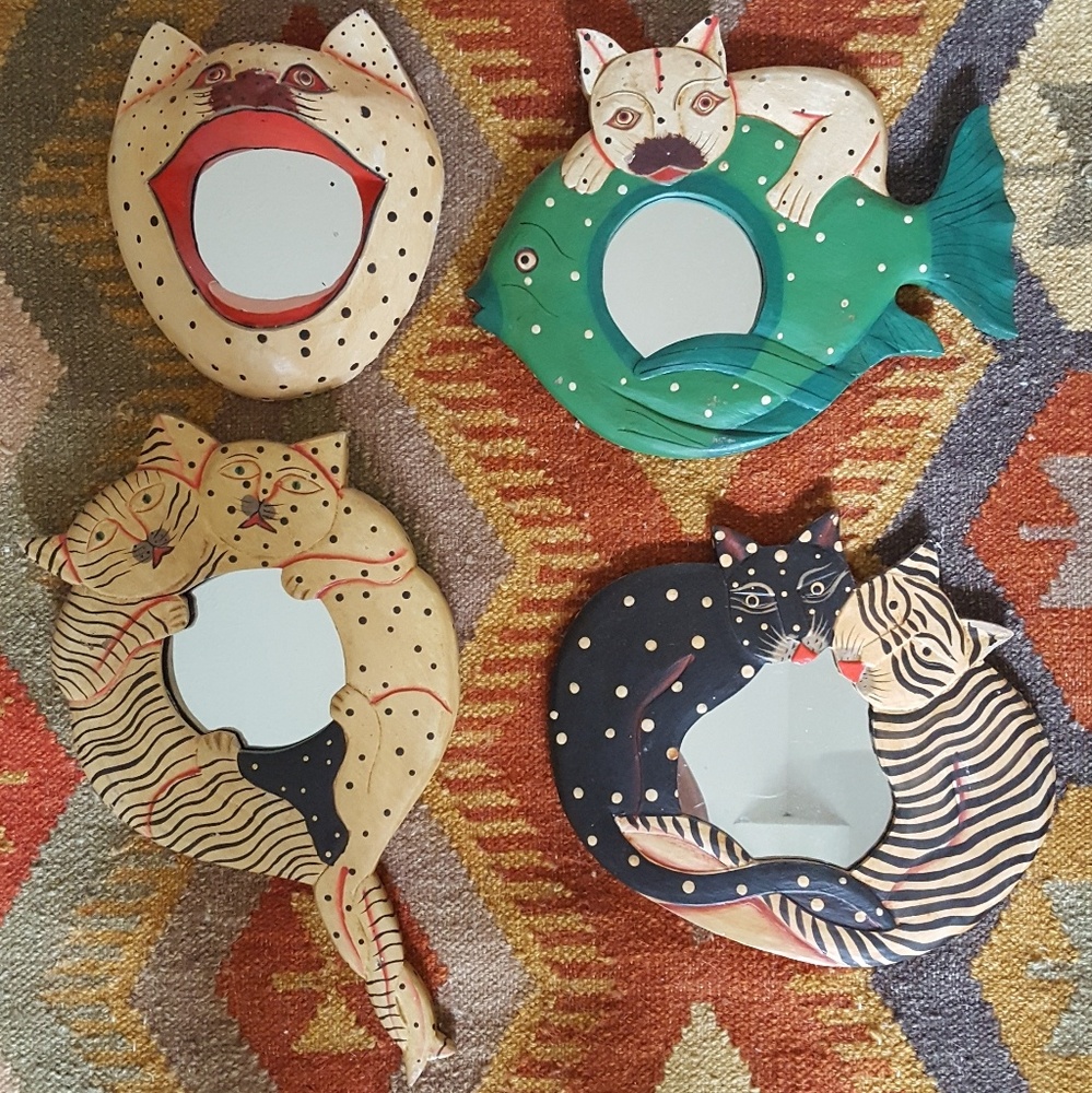 *SOLD* Indonesian funky cat mirror lot (4 mirrors)