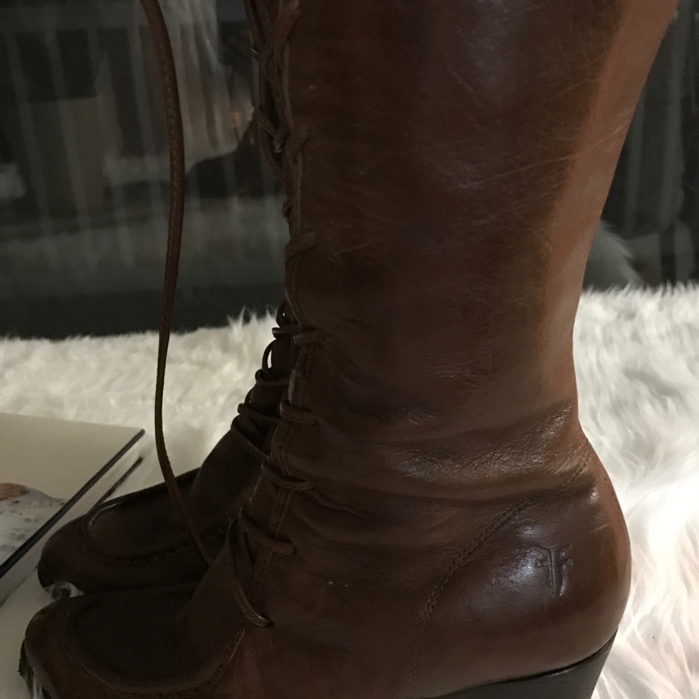 Frye knee high laced up boots
