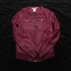Magenta Faux Leather Jacket