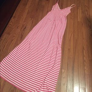 Pink and white striped maxi dress