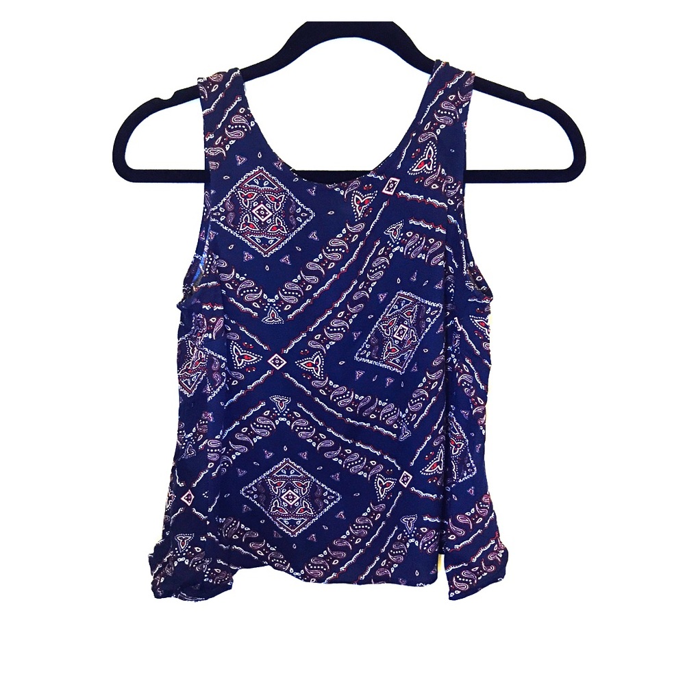 Navy Paisley Split Back Tank Top