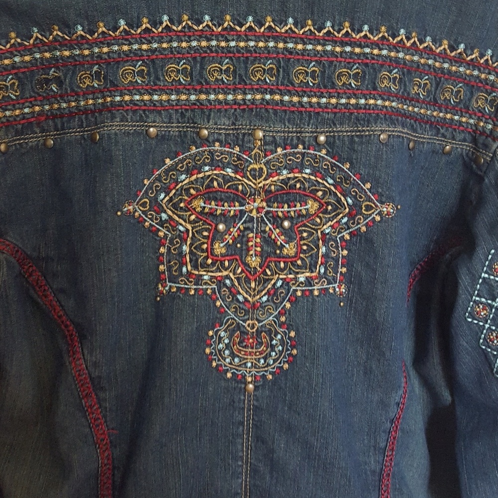 Chicos embroidered denim bohemian jacket