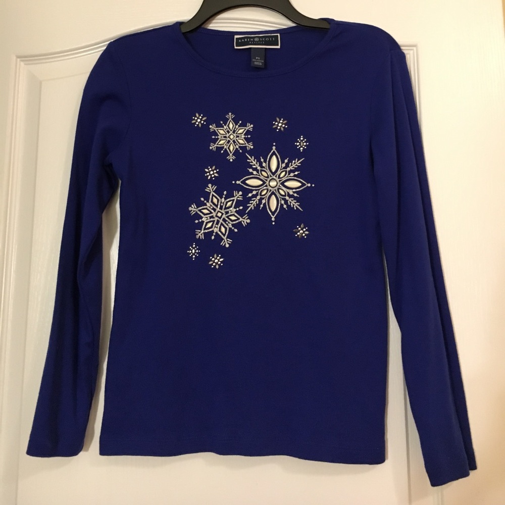 Blue Snowflake Print Top
