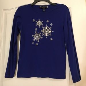 Blue Snowflake Print Top