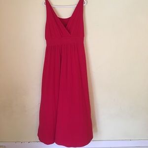 Long Bright Red V-Neck Maxi Dress