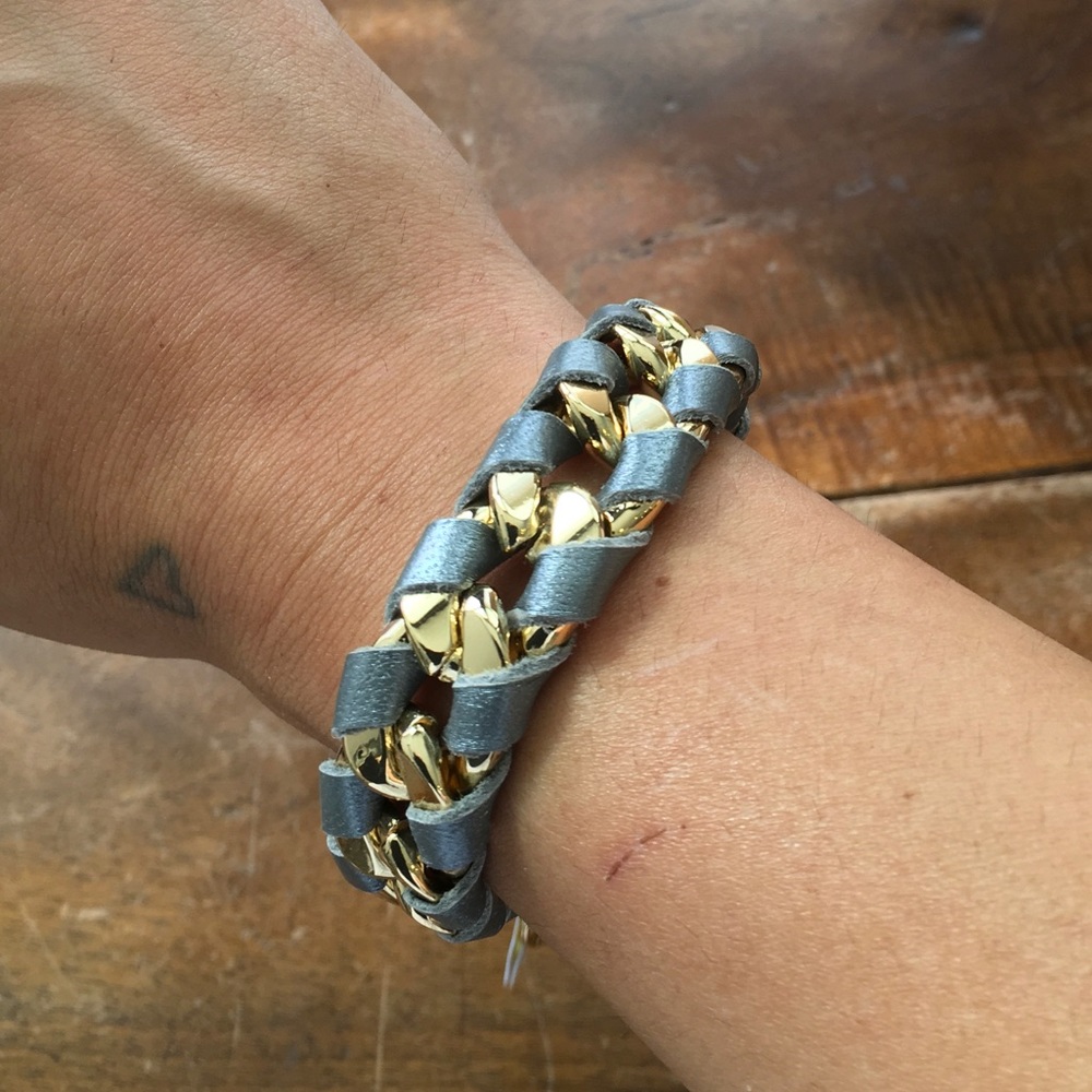 Leather "Hudson” Bracelet - Gold/Grey