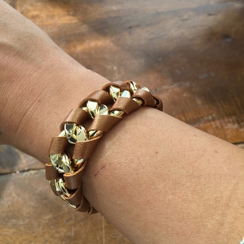 Leather "Hudson” Bracelet - Gold/Camel