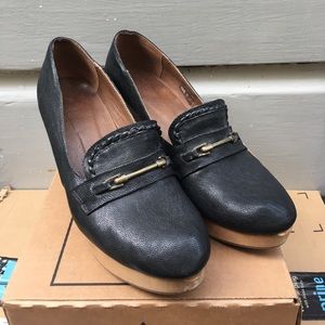 Black leather platform loafers