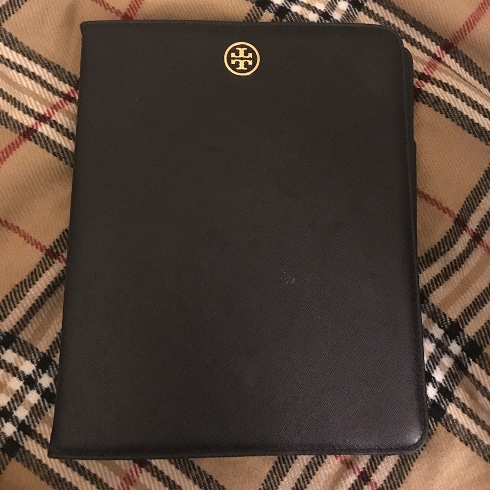 TORY BURCH BLACK LEATHER IPAD 2 CASE