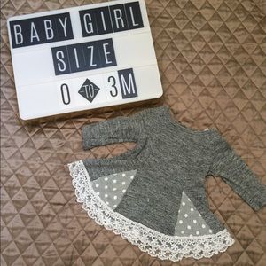 Grey knit top with white lace