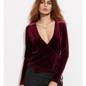 Burgundy velvet wrap shirt