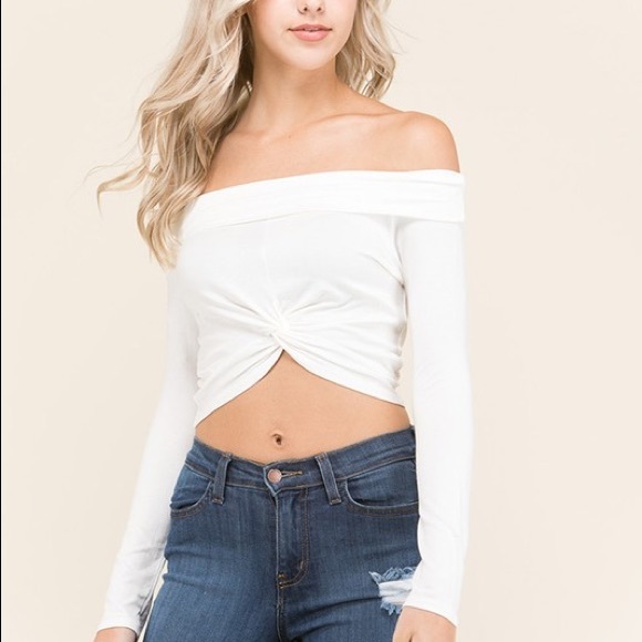 CHANTILLY Off Shoulder Knot Top - 3 colors - Picture 2 of 4