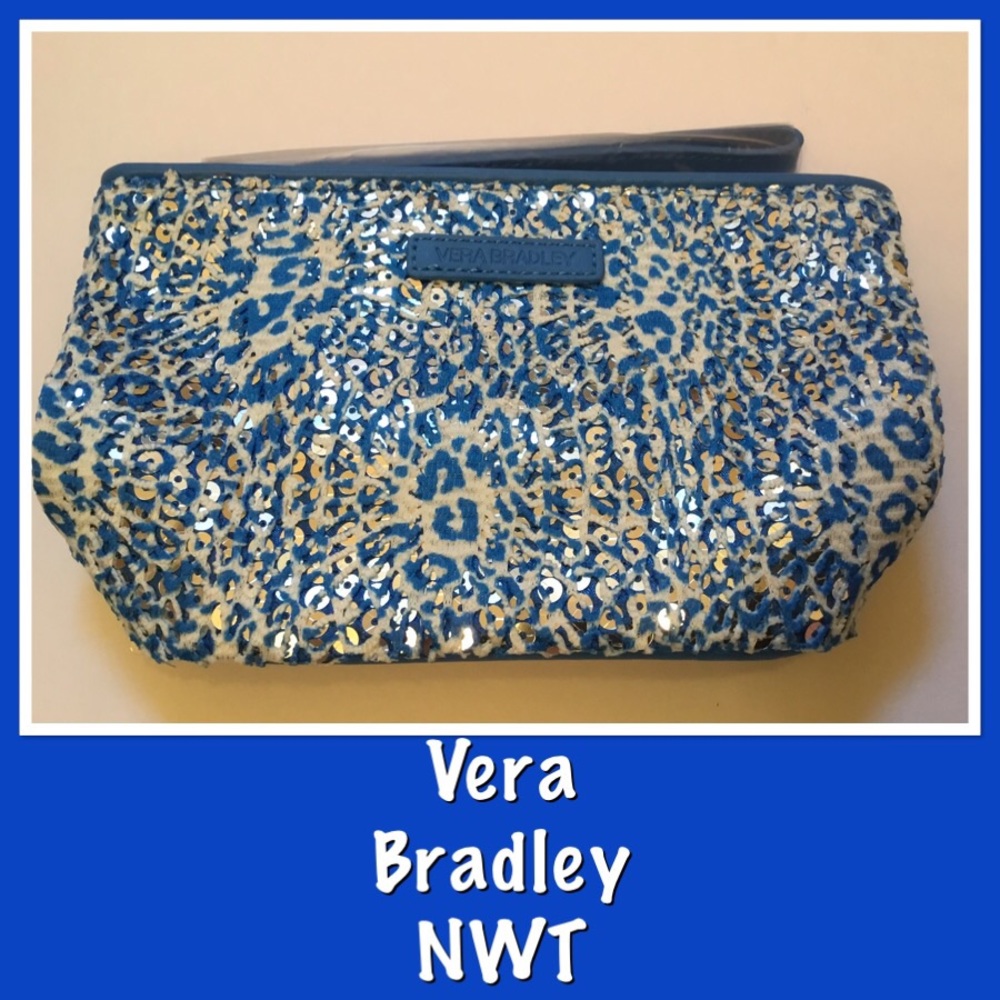 Vera Bradley Mesh Sequin Wristlet Camocat Blue NWT