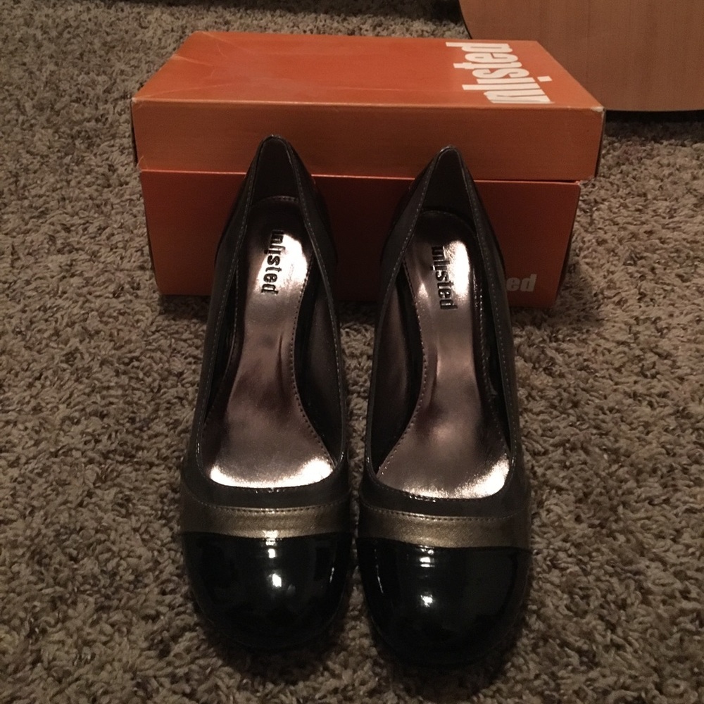 Black and grey high heels