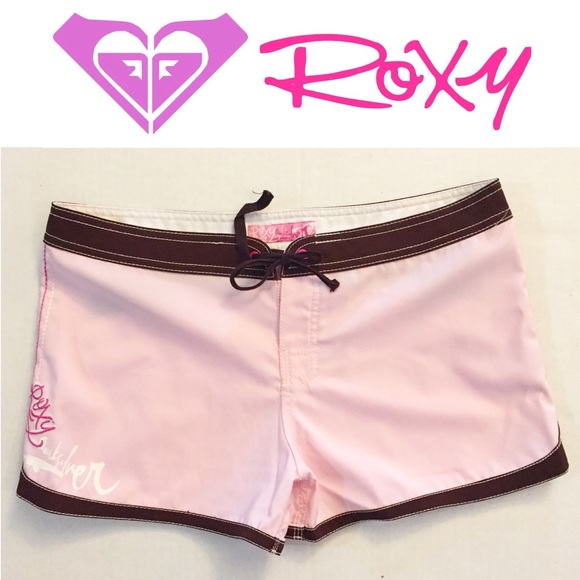 Roxy Pants - Roxy Quicksilver Pink Brown Board Shorts Tie Waist