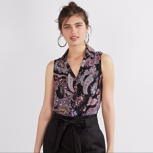 Express Tops - Express Paisley Zip Front Tank Blouse