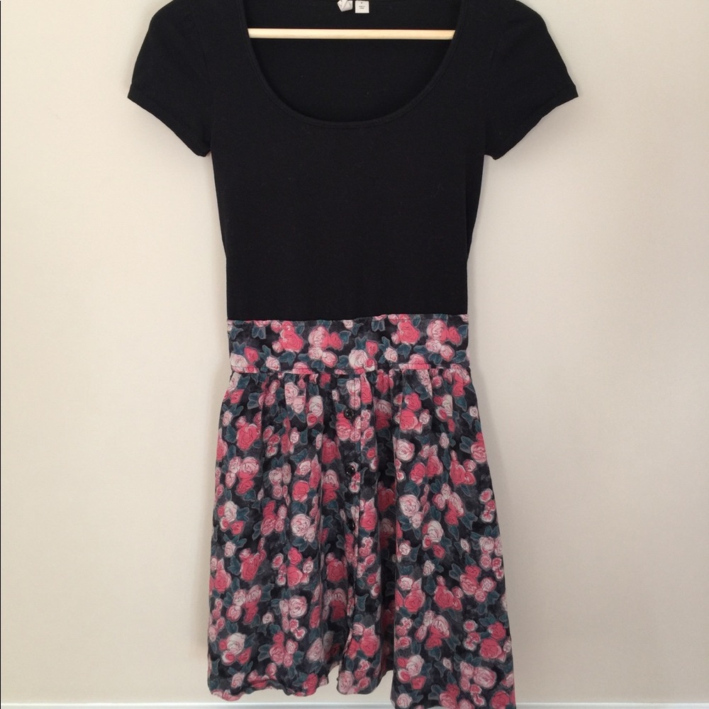 Frenchi black & pink floral skater dress size S