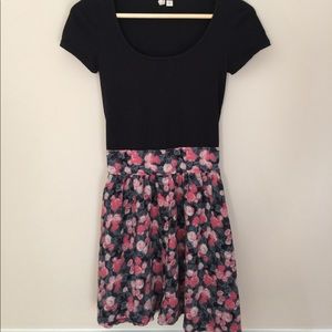 Frenchi black & pink floral skater dress size S