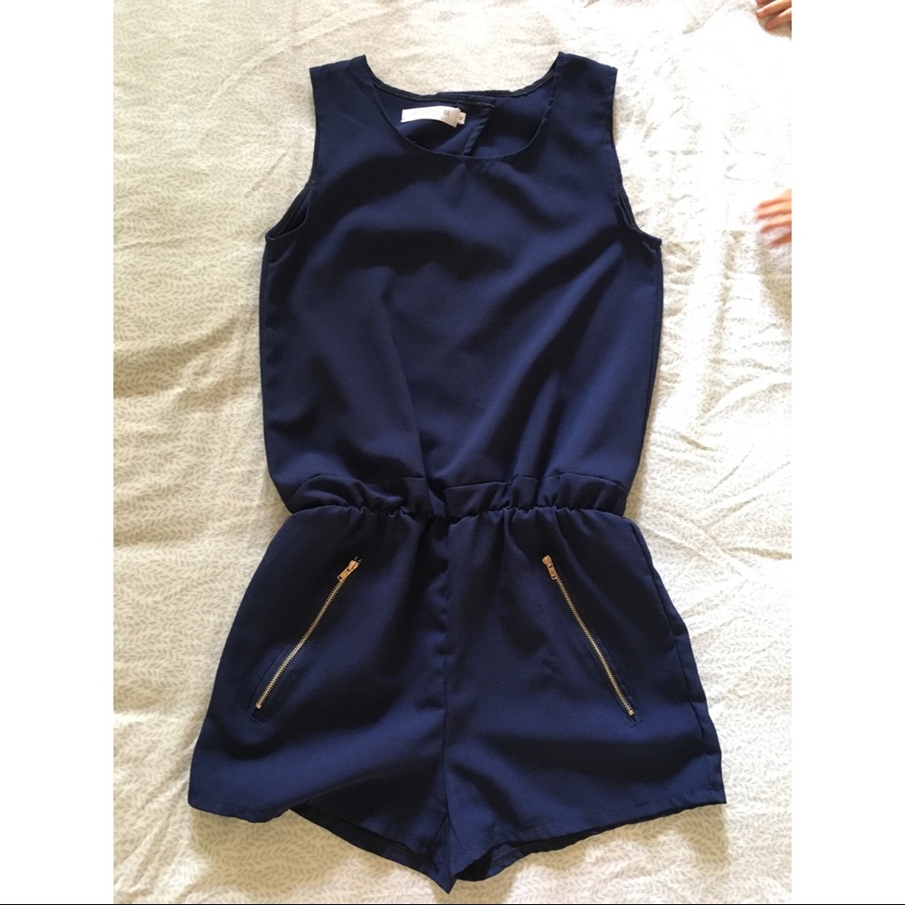 Blue back open jumpsuit