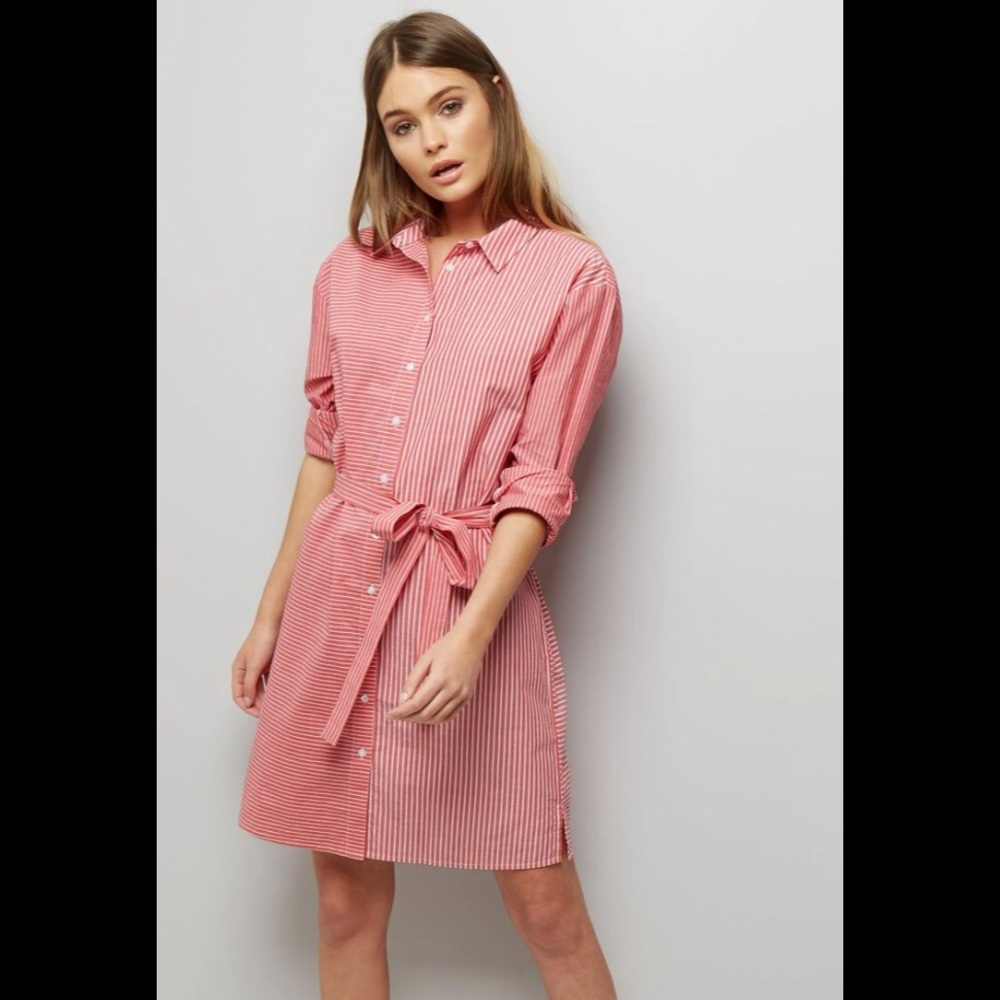 Red striped shirt dress
