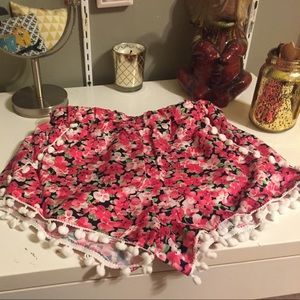Patterned shorts with Pom Poms