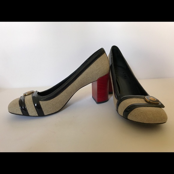 Tory Burch Shoes - Tory Burch Canvas Block Red Chunky Heels
