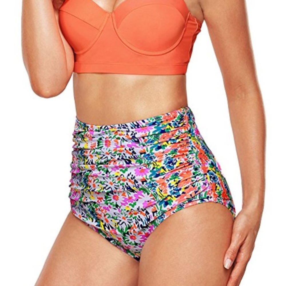 High waist floral bathing suit