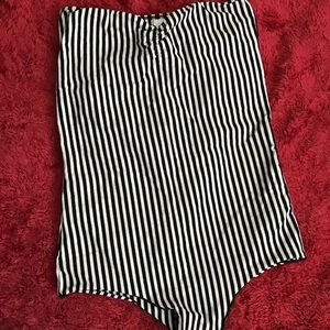 Stripe Cotton Spandex Strapless Ruched Bodysuit