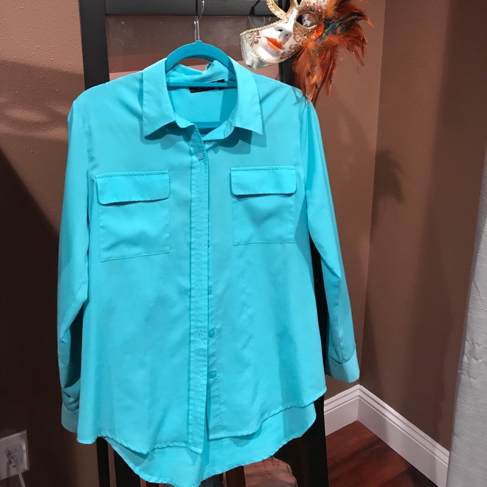 Teal button up