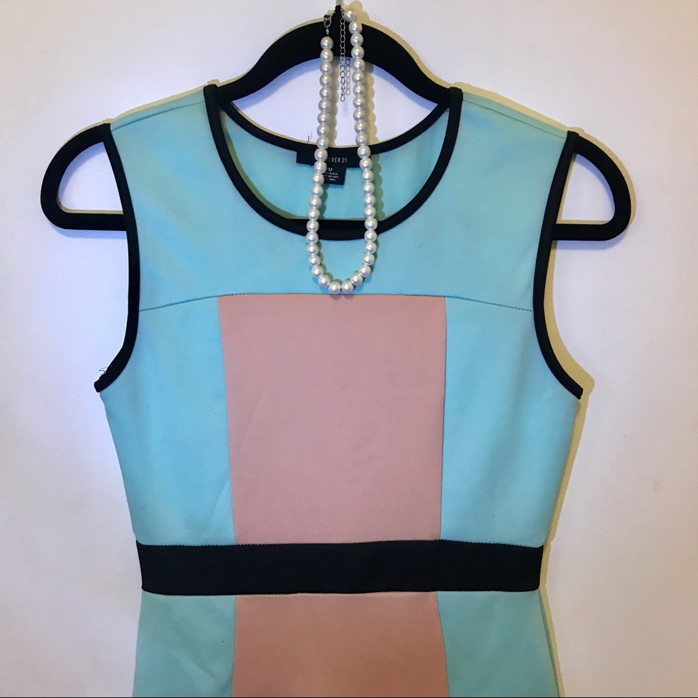 Teal/black/pink Color-Blocked Sheath Dress