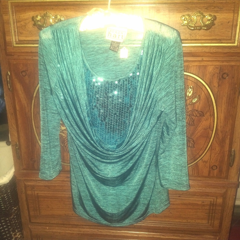 Teal Karen Hart night out blouse