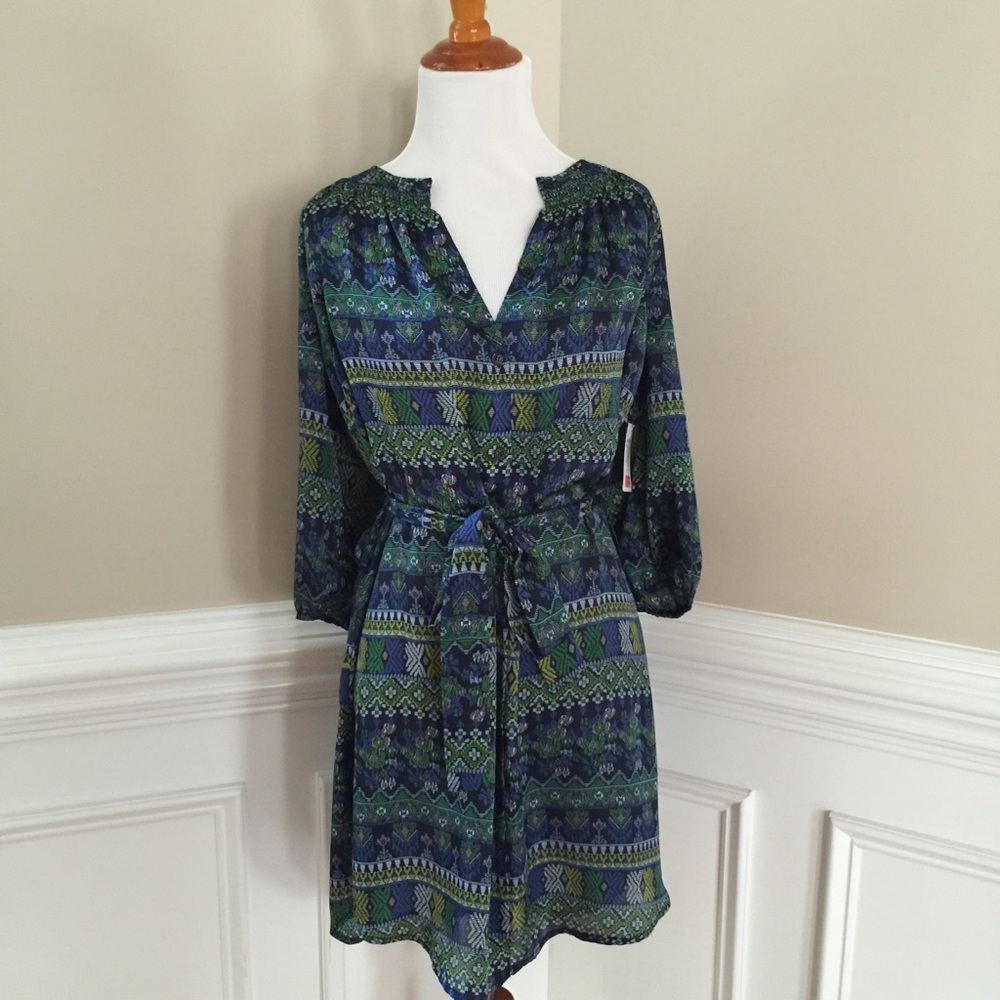 NWT blue & green long sleeve shift dress size S