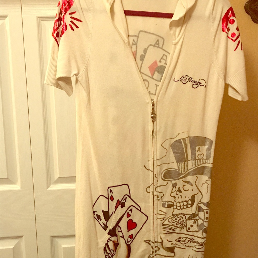 Ed Hardy Full Length Zip Hooded Sweater Large