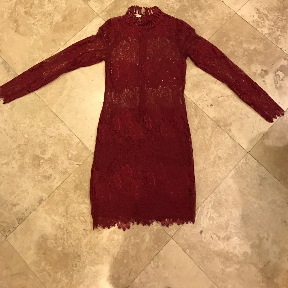 Nasty Gal Dark Red Lace Dress