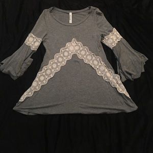Grey Bell-Sleeved Top