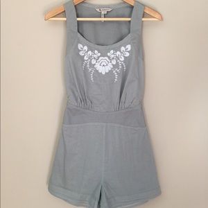 BCBG silver/green romper w/white stitching size 2