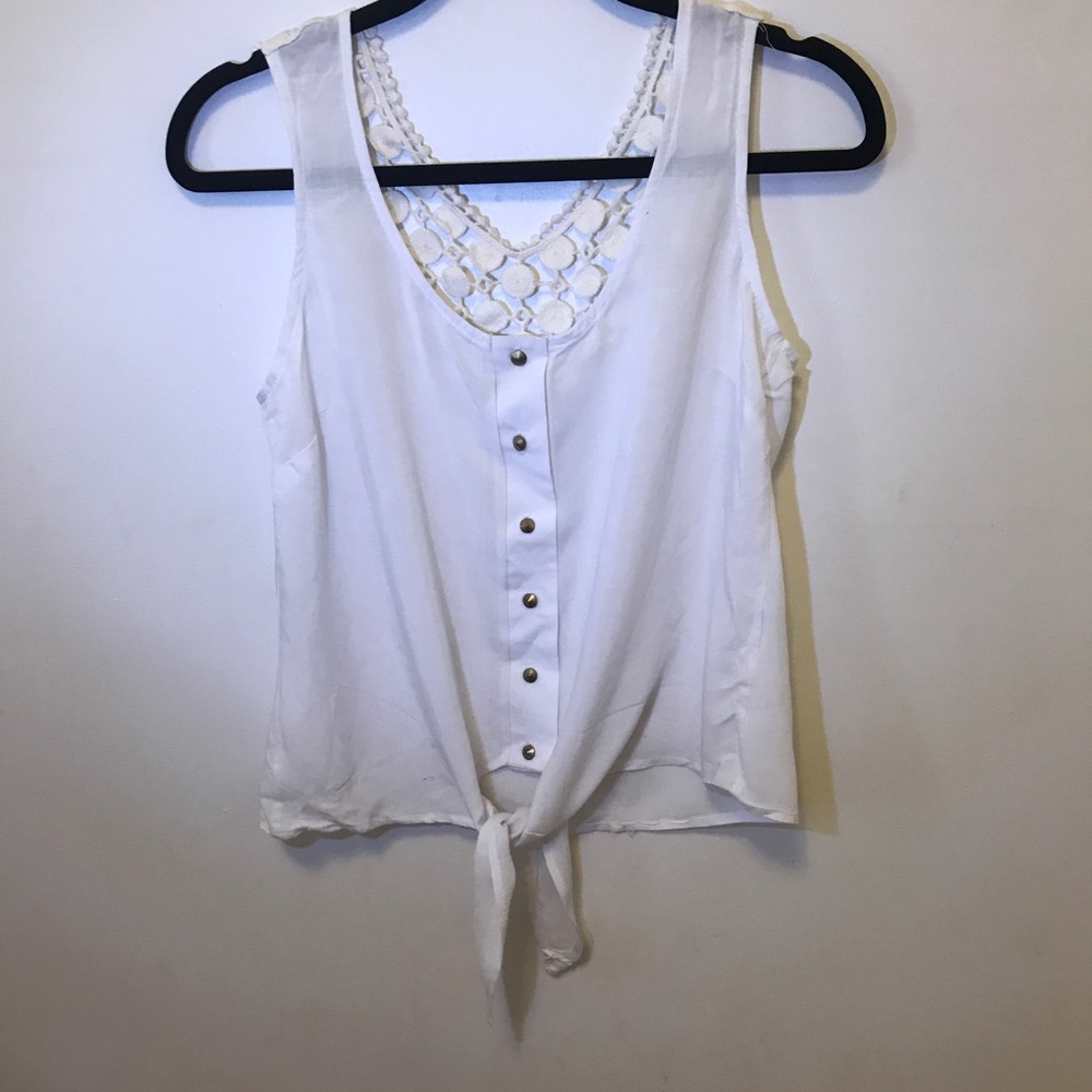 White Button Down Tank Top with Waist Tie