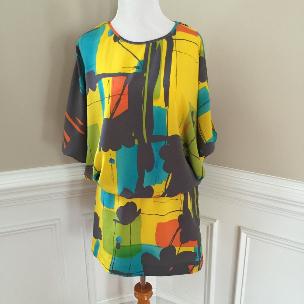 Colorful cold shoulder drop waist dress size S