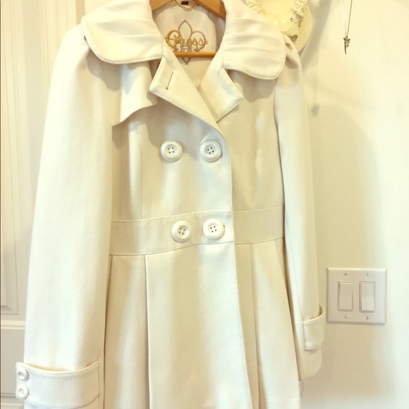 Guess Jackets & Blazers - Guess Cream wool Peacoat