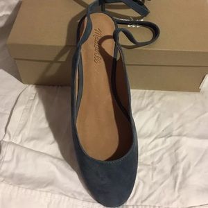 Madewell Ankle-Wrap Flats in Suede Sz 8.5 Blue